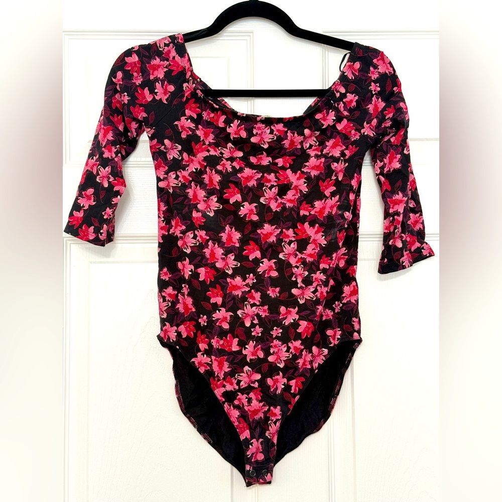 Express Floral Off Shoulder Bodysuit Pink Black Size Small